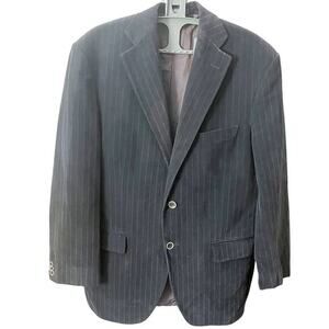 ANGELO NARDELLI Tessuti Sondrio Men Wool Blazer Jacket 44L Black Pinstriped Suit